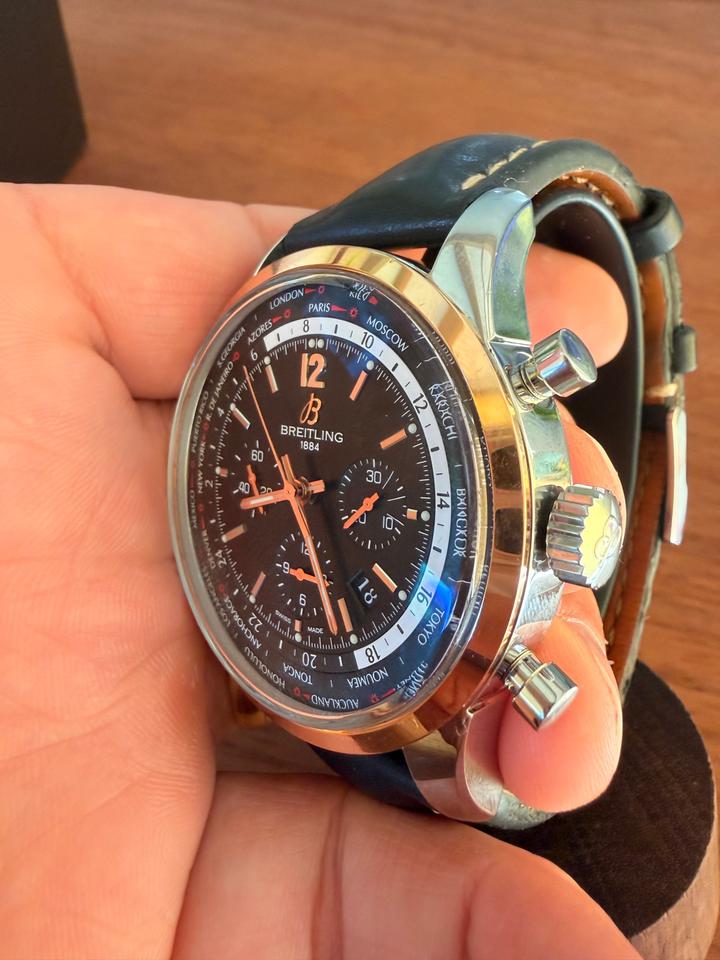 Breitling Transocean Chronograph Unitime UB0510 44mm Black Dial Automatic Watch