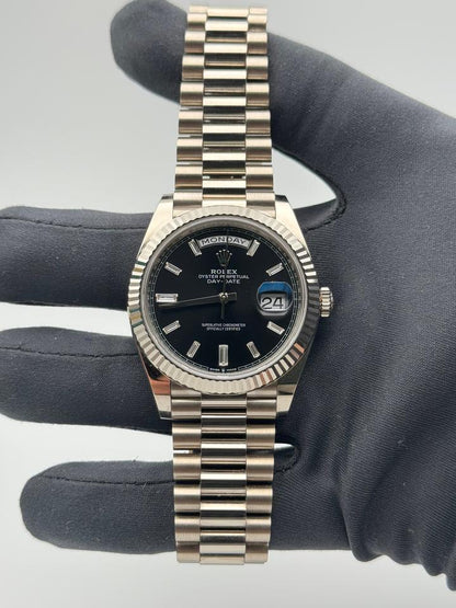 Rolex Day-Date 40 228239 40mm White Gold Black Diamond-Set Dial President Bracelet