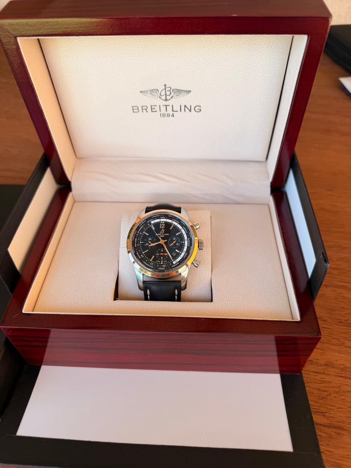 Breitling Transocean Chronograph Unitime UB0510 44mm Black Dial Automatic Watch