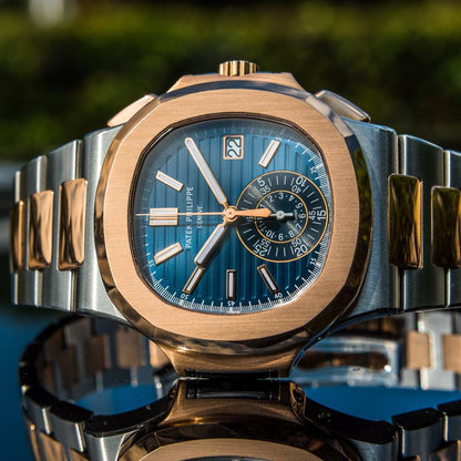 Patek Philippe Nautilus 5980/1AR-001 40.5mm Two-Tone Blue Dial Automatic Chronograph Watch