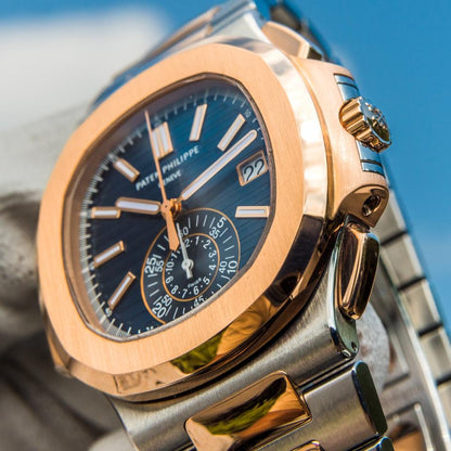 Patek Philippe Nautilus 5980/1AR-001 40.5mm Two-Tone Blue Dial Automatic Chronograph Watch