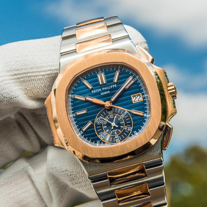 Patek Philippe Nautilus 5980/1AR-001 40.5mm Two-Tone Blue Dial Automatic Chronograph Watch
