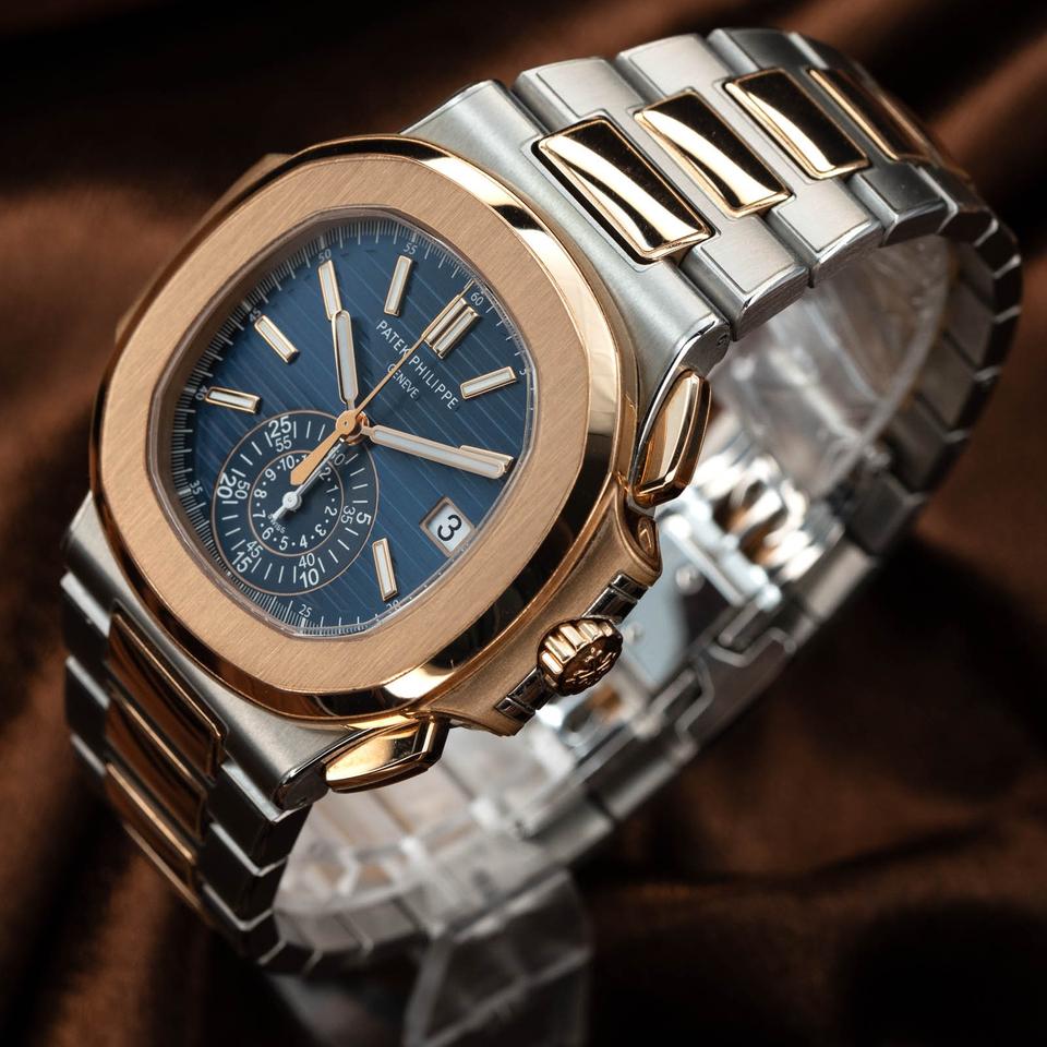 Patek Philippe Nautilus 5980/1AR-001 40.5mm Two-Tone Blue Dial Automatic Chronograph Watch