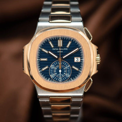 Patek Philippe Nautilus 5980/1AR-001 40.5mm Two-Tone Blue Dial Automatic Chronograph Watch