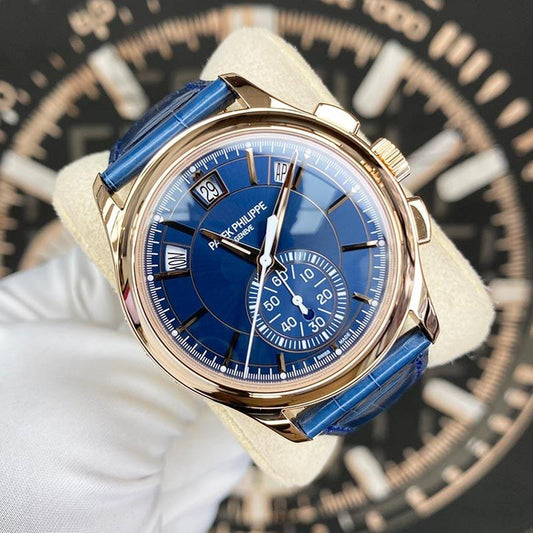 Patek Philippe Annual Calendar Chronograph 5905R-010 42mm Rose Gold Blue Dial Automatic Watch