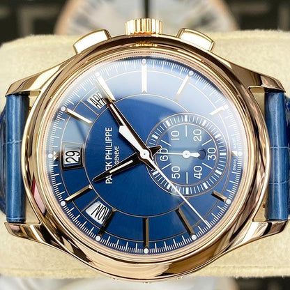 Patek Philippe Annual Calendar Chronograph 5905R-010 42mm Rose Gold Blue Dial Automatic Watch