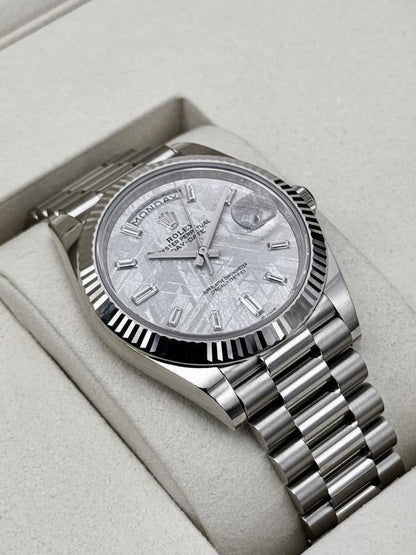 Rolex Day-Date 40 228239 40mm White Gold Meteorite Diamond Dial President Bracelet