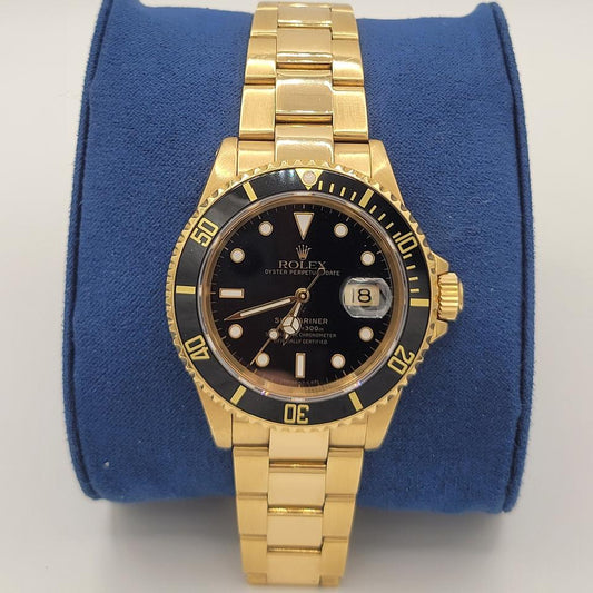 Rolex Submariner Date 16618 40mm Black Dial 18K Yellow Gold Automatic Watch