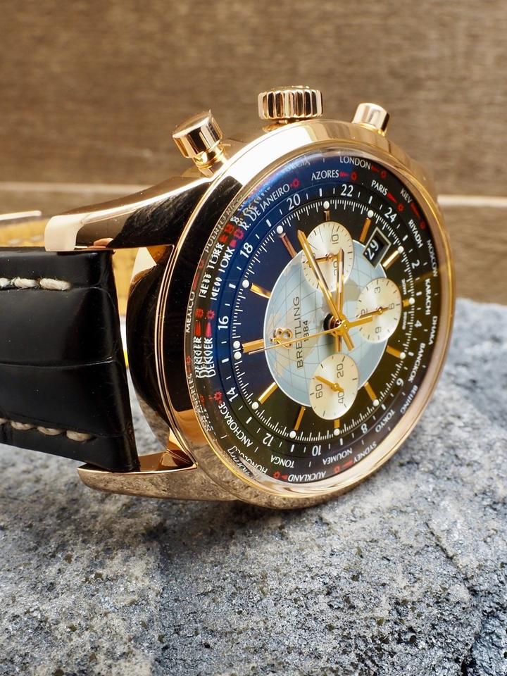 Breitling Transocean Chronograph Unitime RB0510 46mm Rose Gold Black Dial Automatic Watch