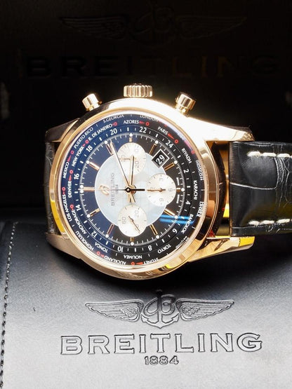 Breitling Transocean Chronograph Unitime RB0510 46mm Rose Gold Black Dial Automatic Watch