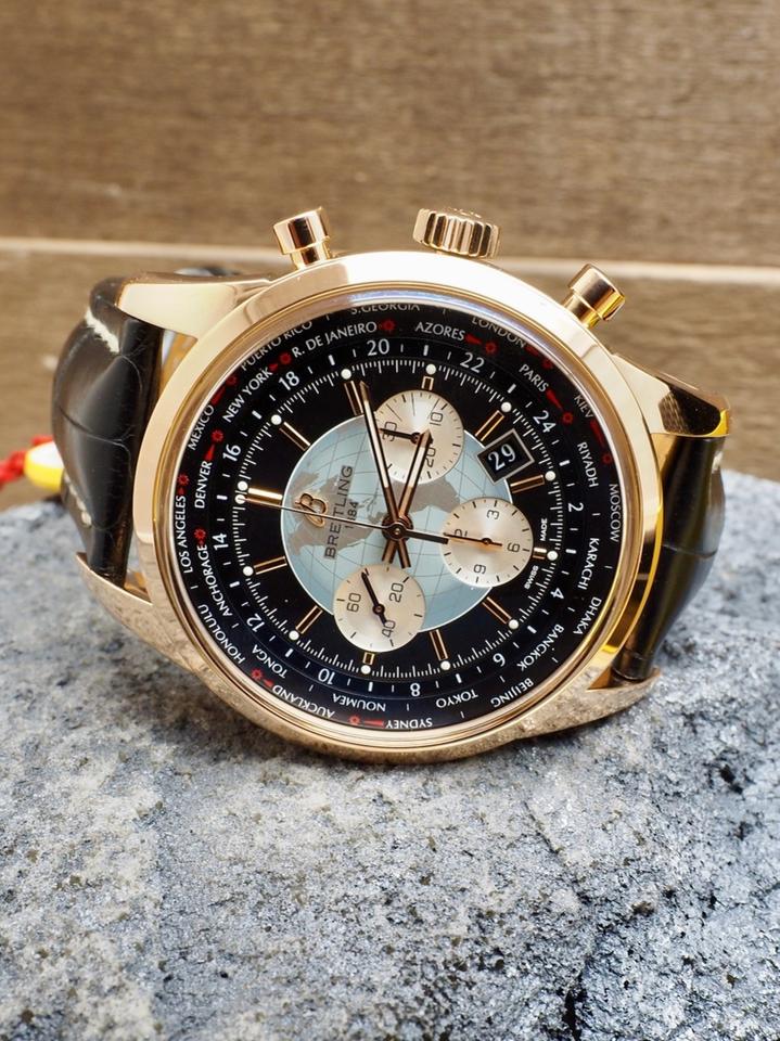 Breitling Transocean Chronograph Unitime RB0510 46mm Rose Gold Black Dial Automatic Watch