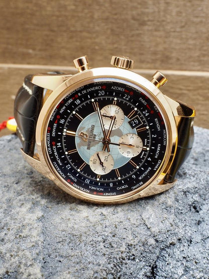 Breitling Transocean Chronograph Unitime RB0510 46mm Rose Gold Black Dial Automatic Watch