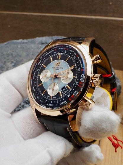 Breitling Transocean Chronograph Unitime RB0510 46mm Rose Gold Black Dial Automatic Watch