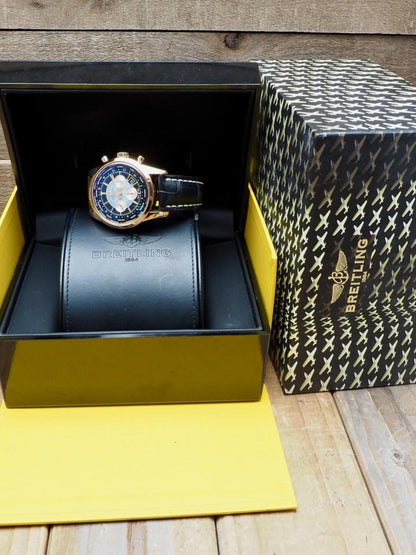 Breitling Transocean Chronograph Unitime RB0510 46mm Rose Gold Black Dial Automatic Watch
