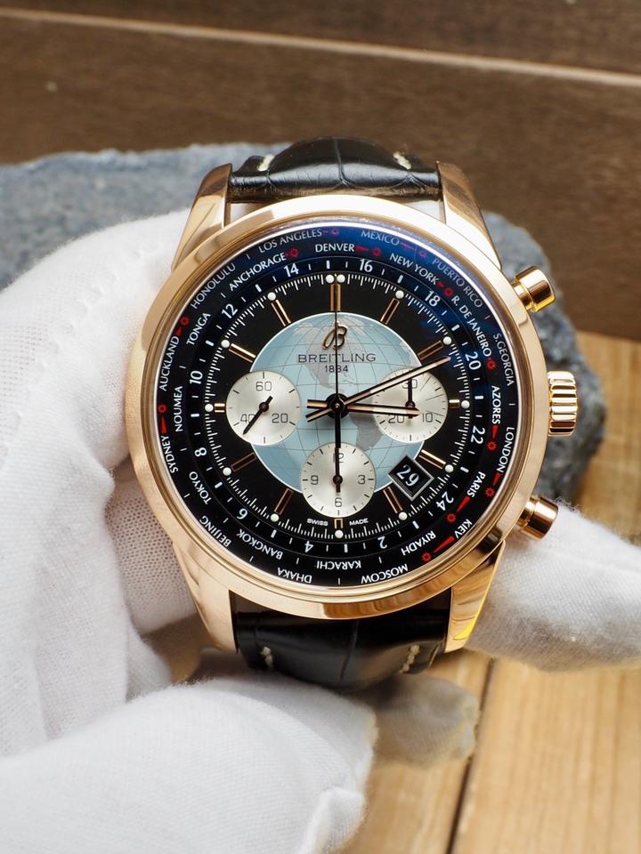 Breitling Transocean Chronograph Unitime RB0510 46mm Rose Gold Black Dial Automatic Watch