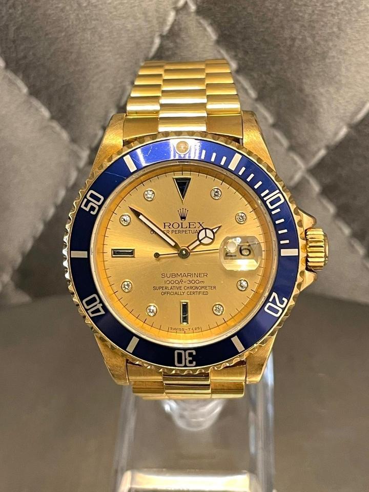Rolex Submariner Date 16618 40mm Blue Dial 18K Yellow Gold Automatic Watch