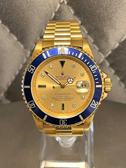 Rolex Submariner Date 16618 40mm Blue Dial 18K Yellow Gold Automatic Watch