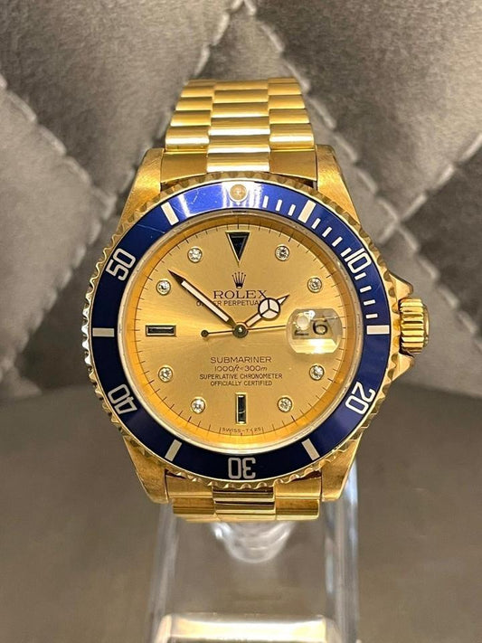 Rolex Submariner Date 16618 40mm Blue Dial 18K Yellow Gold Automatic Watch