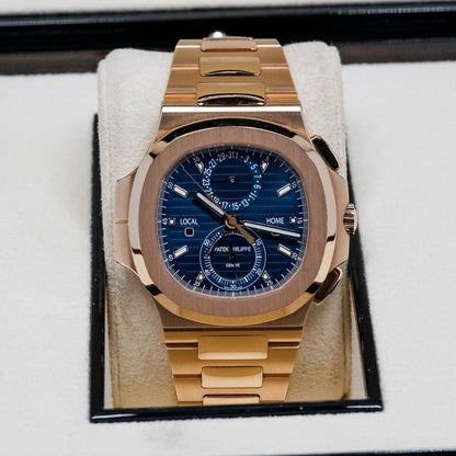 Patek Philippe Nautilus Travel Time 5990/1R-001 40.5mm Rose Gold Blue Dial Automatic Watch
