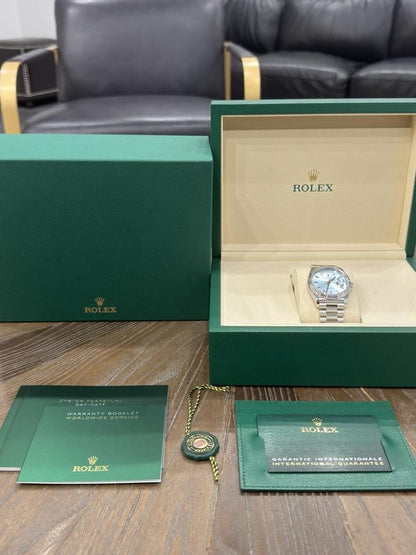 Rolex Day-Date 128236 36mm Platinum Blue Dial President Bracelet Automatic Watch