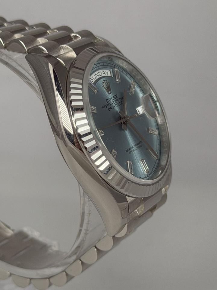 Rolex Day-Date 128236 36mm Platinum Blue Dial President Bracelet Automatic Watch