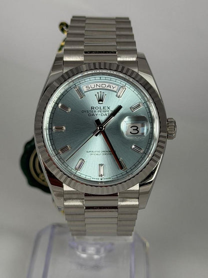 Rolex Day-Date 128236 36mm Platinum Blue Dial President Bracelet Automatic Watch