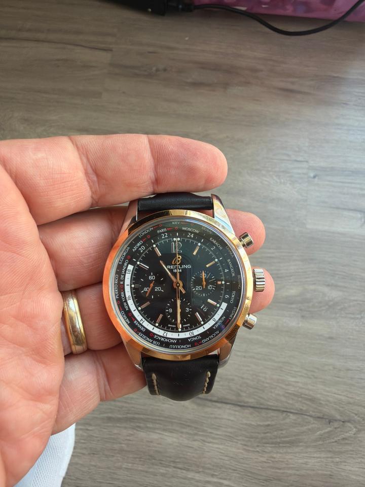 Breitling Transocean Chronograph Unitime UB0510 44mm Black Dial Automatic Watch