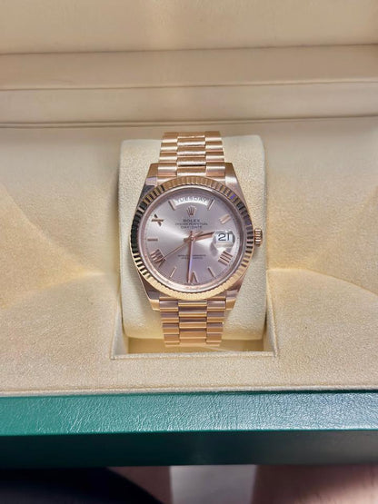 Rolex Day-Date 40 228235 40mm Everose Gold Sundust Roman Dial Automatic Watch