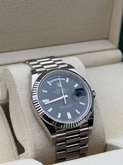 Rolex Day-Date 40 228239 40mm White Gold Black Diamond-Set Dial President Bracelet