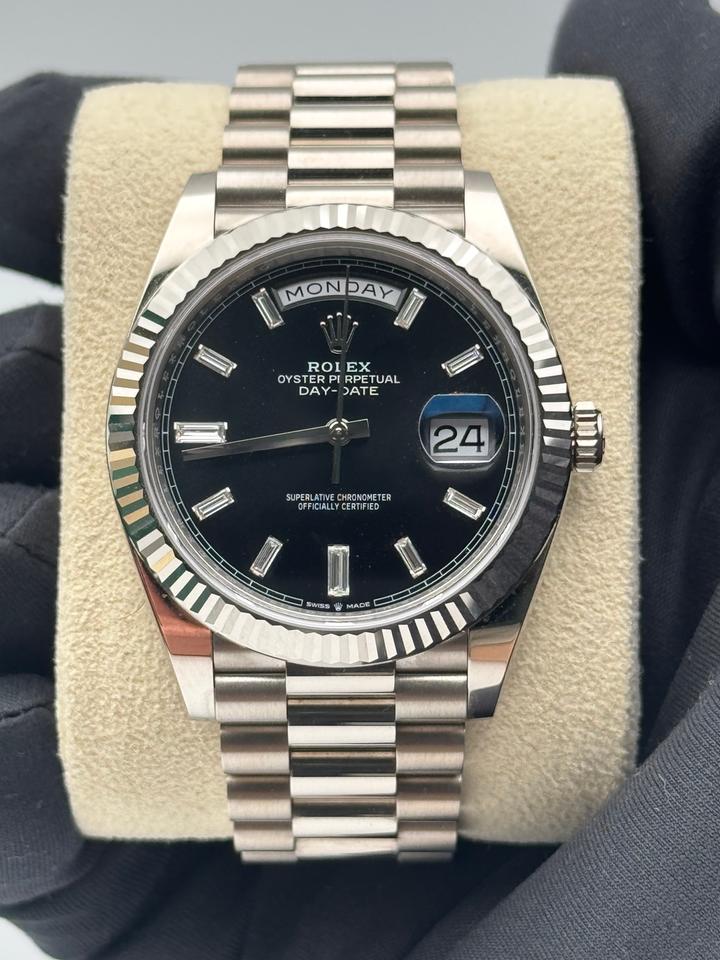 Rolex Day-Date 40 228239 40mm White Gold Black Diamond-Set Dial President Bracelet