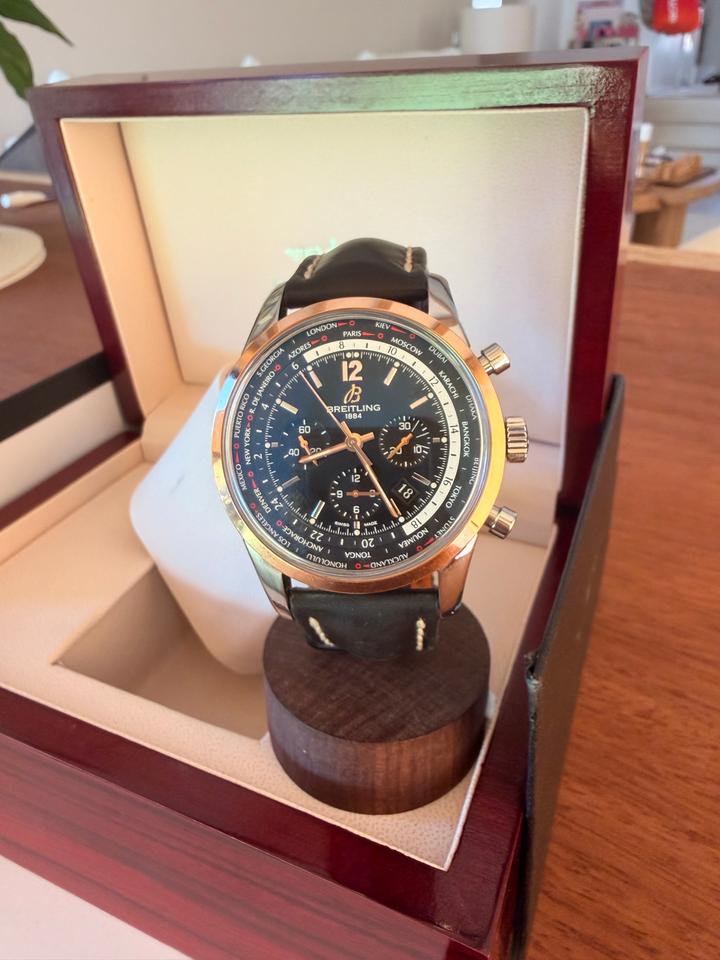 Breitling Transocean Chronograph Unitime UB0510 44mm Black Dial Automatic Watch