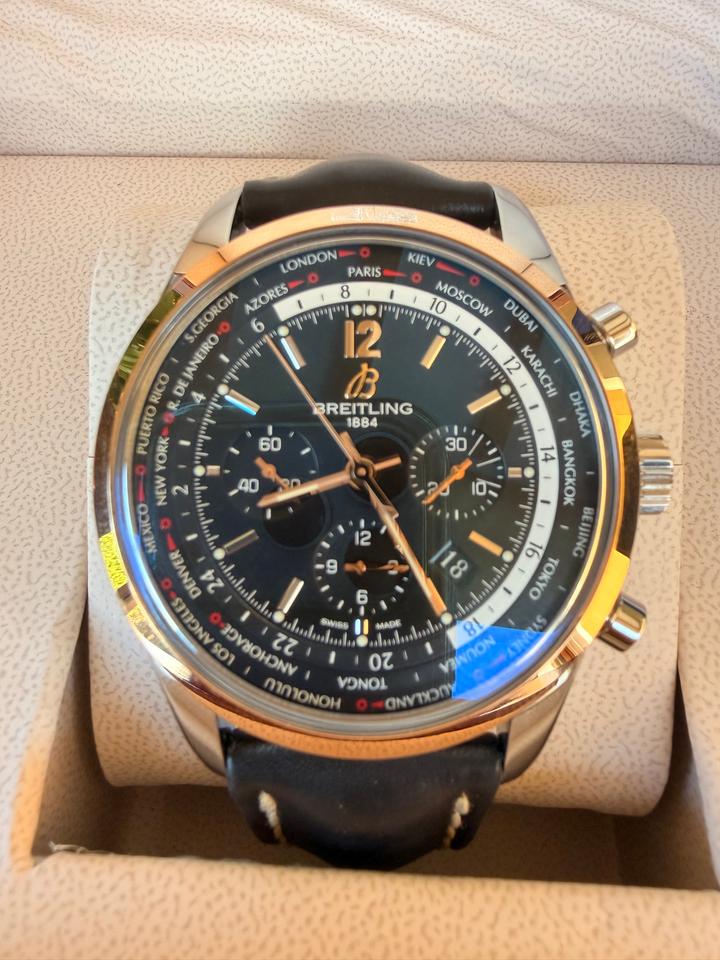 Breitling Transocean Chronograph Unitime UB0510 44mm Black Dial Automatic Watch