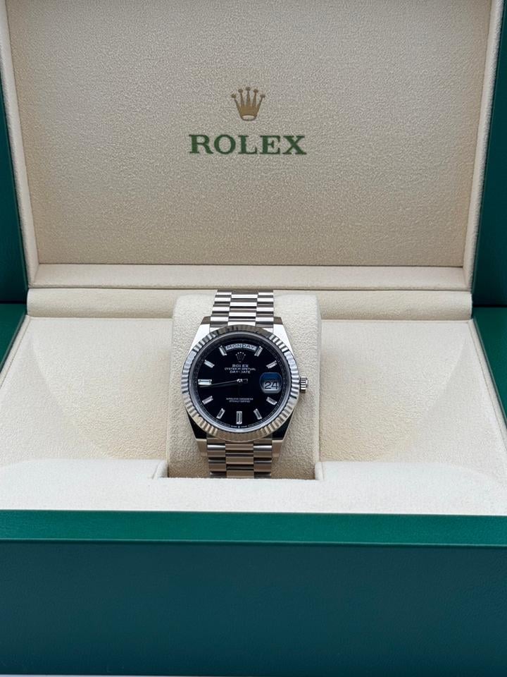 Rolex Day-Date 40 228239 40mm White Gold Black Diamond-Set Dial President Bracelet