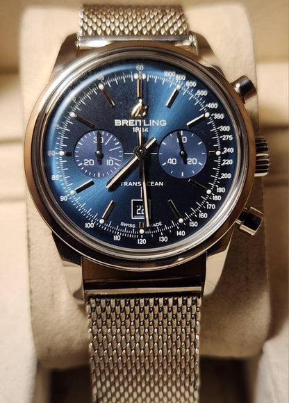 Breitling Transocean Chronograph 38 A4131012/C862 38mm Blue Dial Stainless Steel Automatic Watch