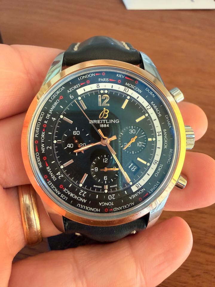 Breitling Transocean Chronograph Unitime UB0510 44mm Black Dial Automatic Watch