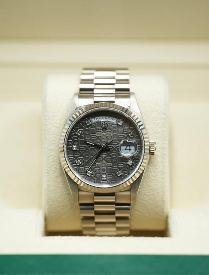 Rolex Day-Date 36 18239 36mm White Gold Grey Diamond Dial Jubilee Bracelet