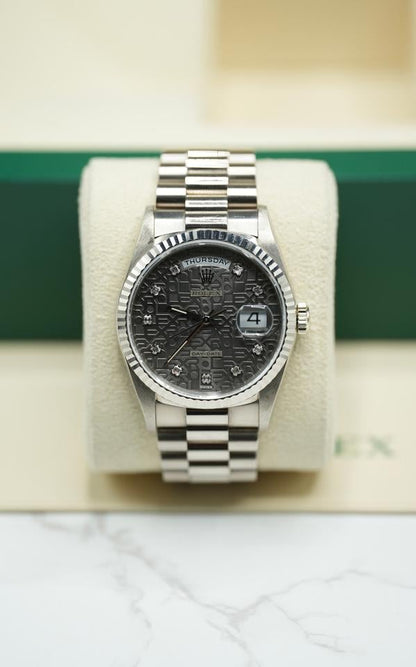 Rolex Day-Date 36 18239 36mm White Gold Grey Diamond Dial Jubilee Bracelet
