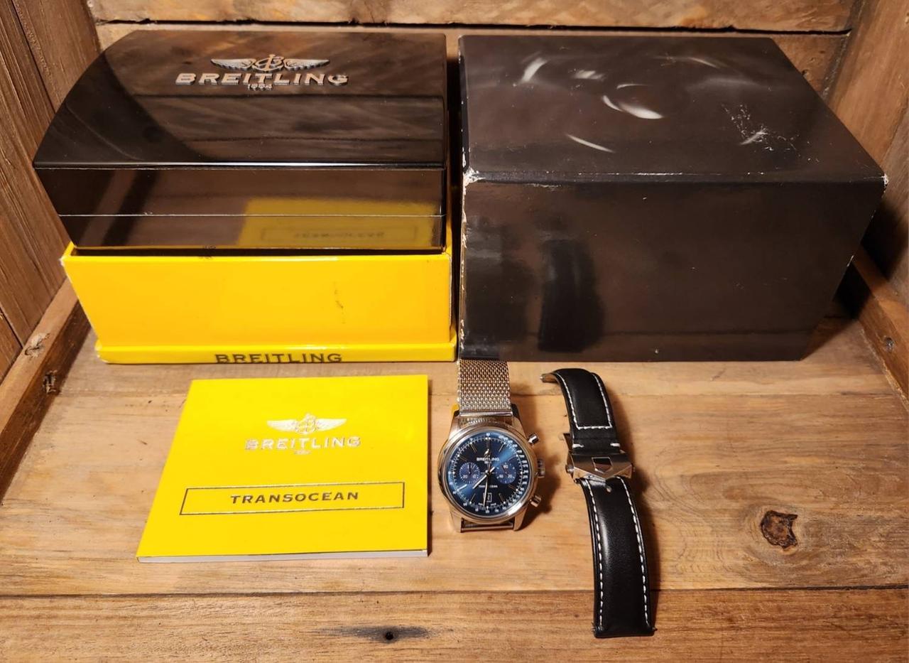 Breitling Transocean Chronograph 38 A4131012/C862 38mm Blue Dial Stainless Steel Automatic Watch