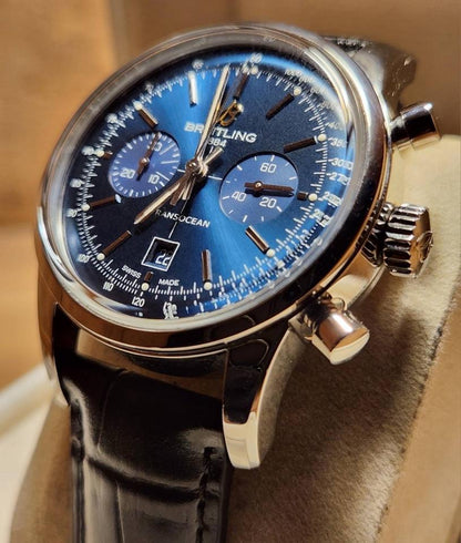 Breitling Transocean Chronograph 38 A4131012/C862 38mm Blue Dial Stainless Steel Automatic Watch