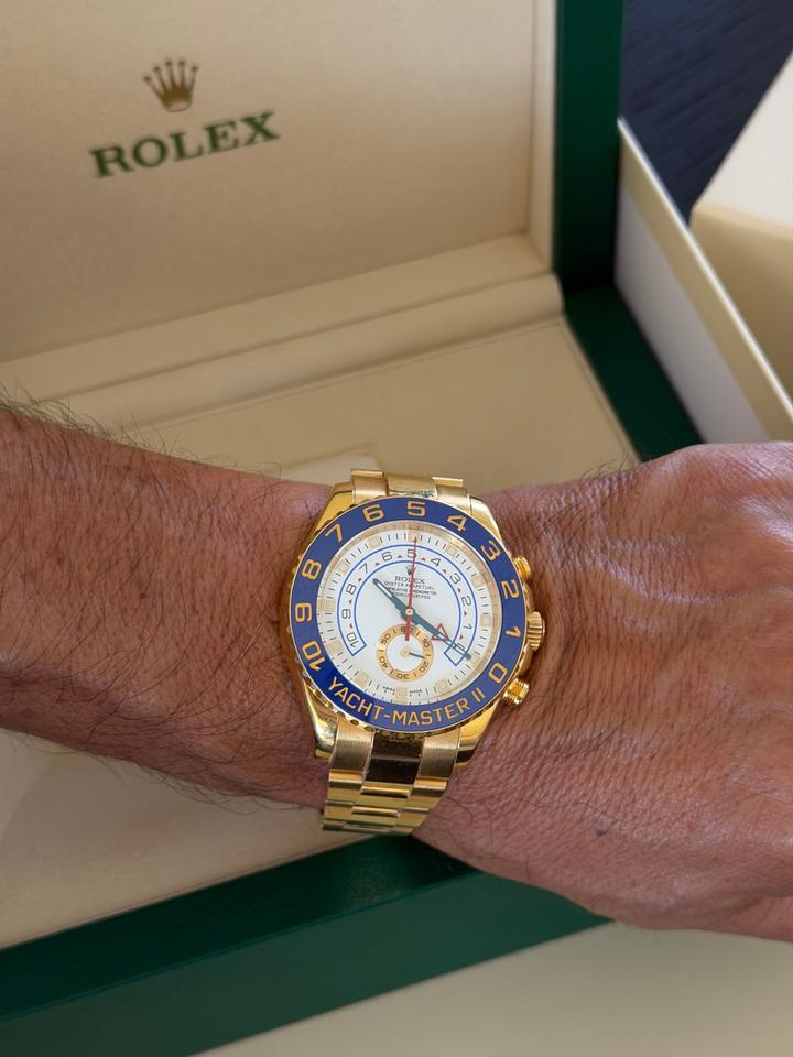 Rolex Yacht-Master II 116688 44mm 18K Yellow Gold White Dial Blue Cerachrom Bezel