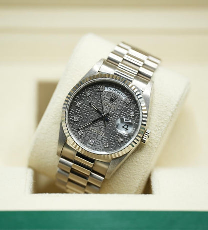 Rolex Day-Date 36 18239 36mm White Gold Grey Diamond Dial Jubilee Bracelet