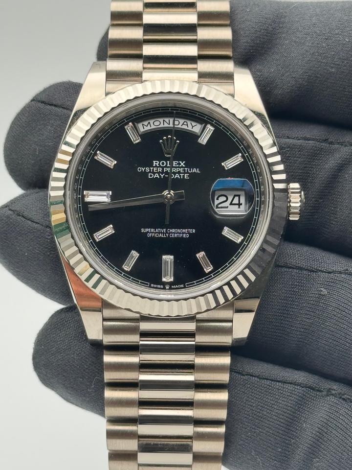 Rolex Day-Date 40 228239 40mm White Gold Black Diamond-Set Dial President Bracelet