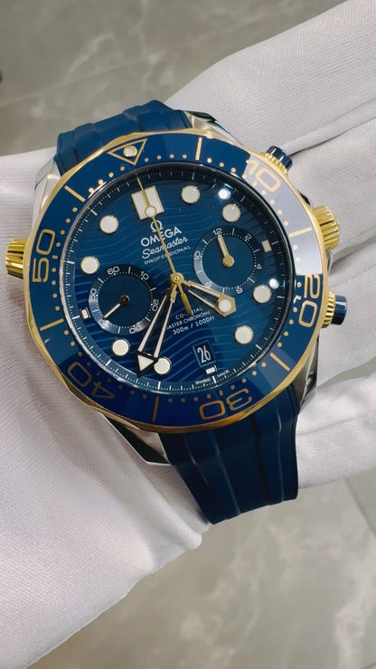 OMEGA Seamaster Diver 300M 44mm Two-Tone Blue Dial Automatic Chronograph Watch