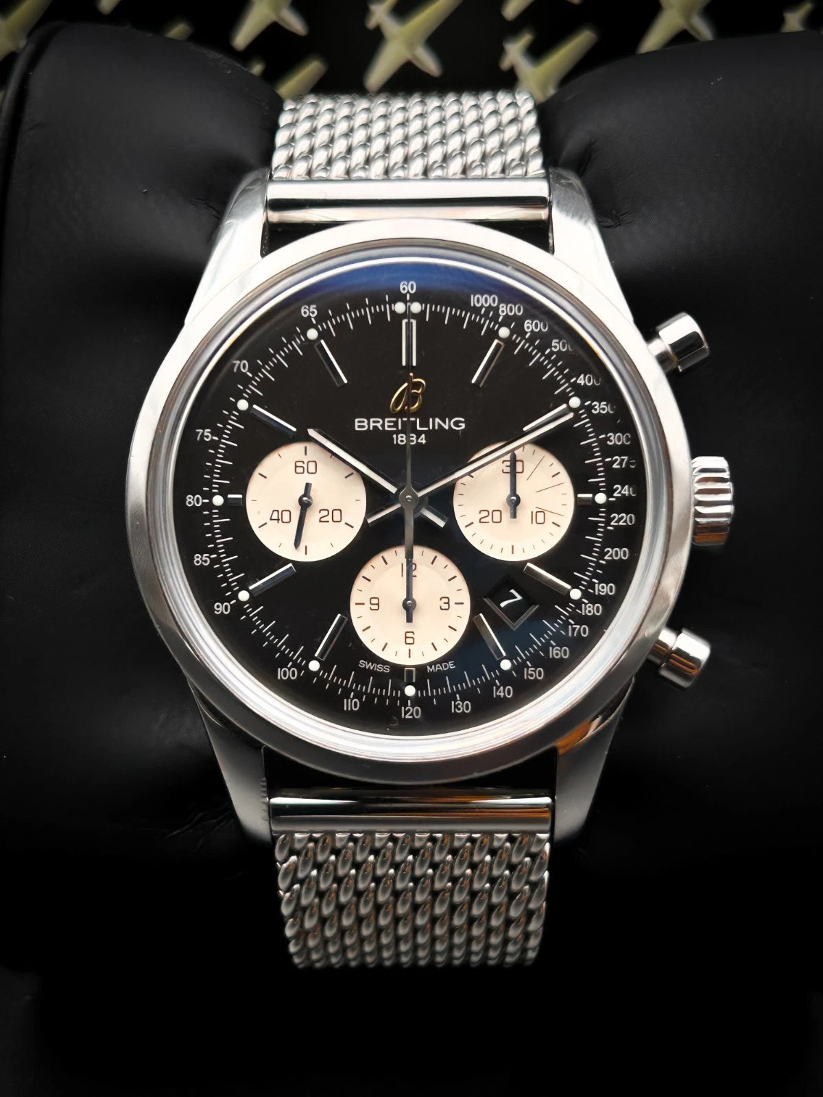 Breitling Transocean Chronograph AB0151 43mm Black Dial Stainless Steel Automatic Watch