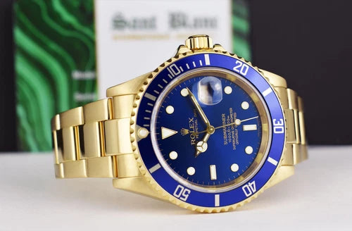 Rolex Submariner 16618 40mm Blue Dial 18K Yellow Gold Automatic Watch