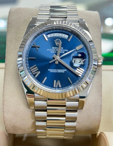 Rolex Day-Date 40 228239 40mm 18K White Gold Blue Roman Dial President Bracelet