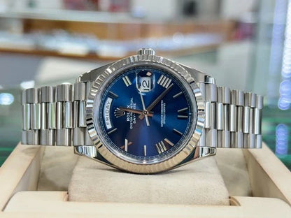 Rolex Day-Date 40 228239 40mm 18K White Gold Blue Roman Dial President Bracelet