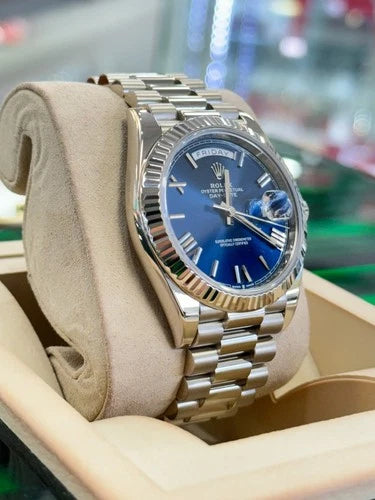 Rolex Day-Date 40 228239 40mm 18K White Gold Blue Roman Dial President Bracelet