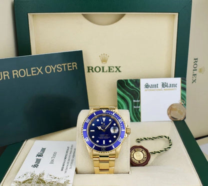 Rolex Submariner 16618 40mm Blue Dial 18K Yellow Gold Automatic Watch