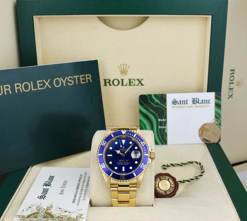 Rolex Submariner 16618 40mm Blue Dial 18K Yellow Gold Automatic Watch